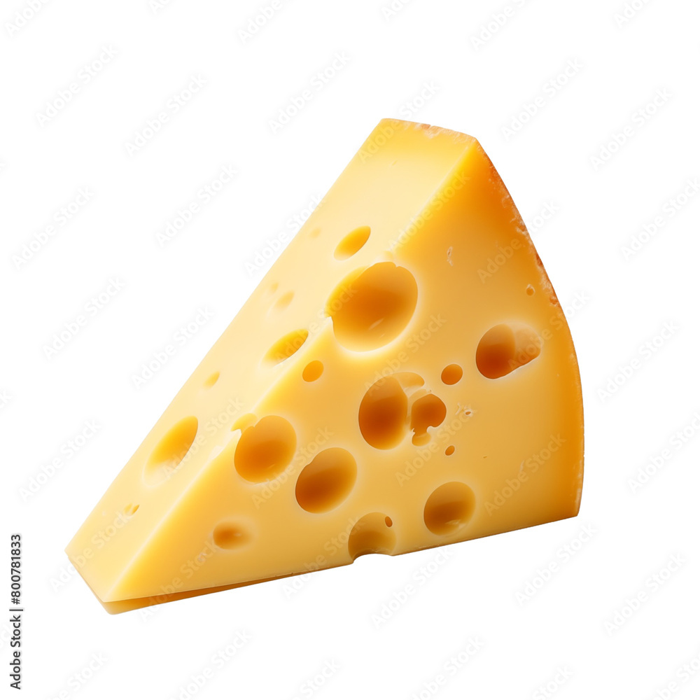 Wedge of Swiss cheese with distinctive holes, on a transparent background, symbolizing dairy products. Generative AI Wedge of Swiss cheese with distinctive holes, on a transparent background, symbolizing dairy products. Generative AI