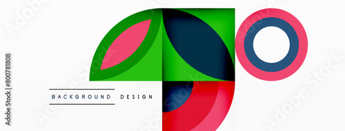 A vibrant logo design featuring circles, squares, and triangles in electric blue and magenta on a white background. The pattern creates a dynamic and artistic symbol
