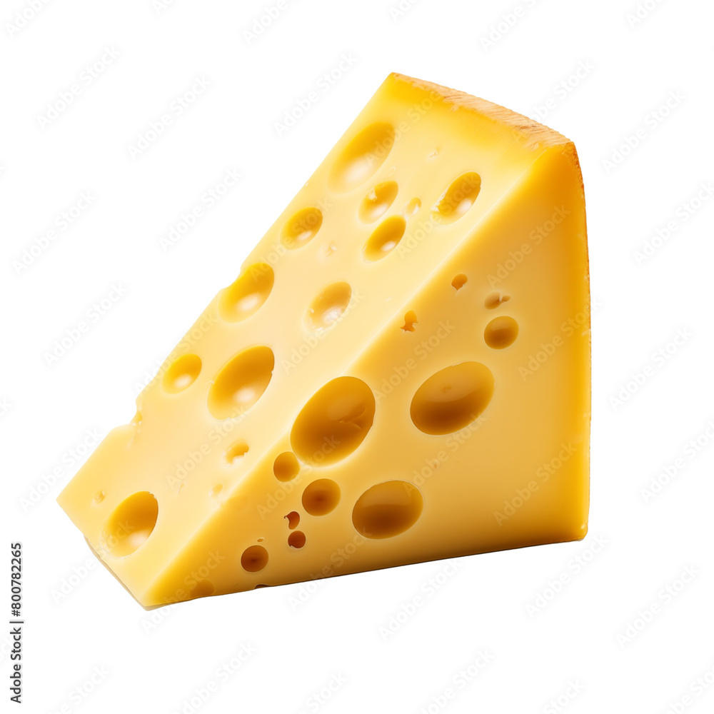 Wedge of Swiss cheese with distinctive holes, on a transparent background, symbolizing dairy products. Generative AI Wedge of Swiss cheese with distinctive holes, on a transparent background, symbolizing dairy products. Generative AI