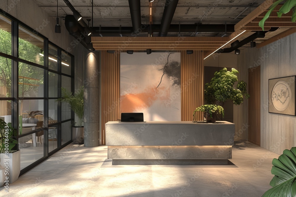 Minimalist Reception: Modern Architectural Design in the Reception Area, 3D Render Minimalist Reception: Modern Architectural Design in the Reception Area, 3D Render