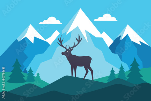 Mountain Landscape With Caribou vector design