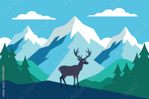 Mountain Landscape With Caribou vector design