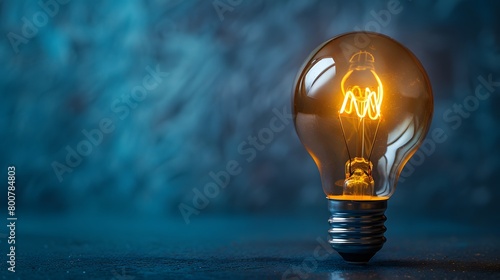 A light bulb illuminated on a block with space for text on a solid, impactful teal background, symbolizing innovation and ideas for business or educational concepts. photo