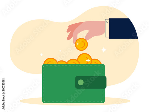 Deposit coins into wallet. Crypto vector illustration