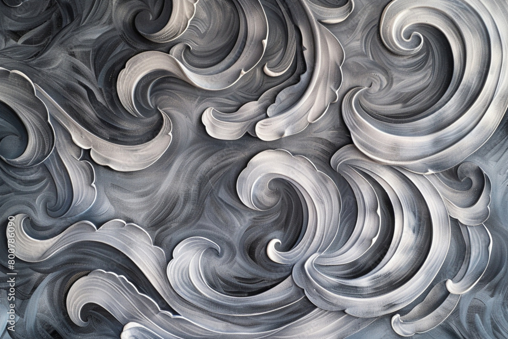An abstract painting, intricate Thai patterns swirling in shades of gray An abstract painting, intricate Thai patterns swirling in shades of gray