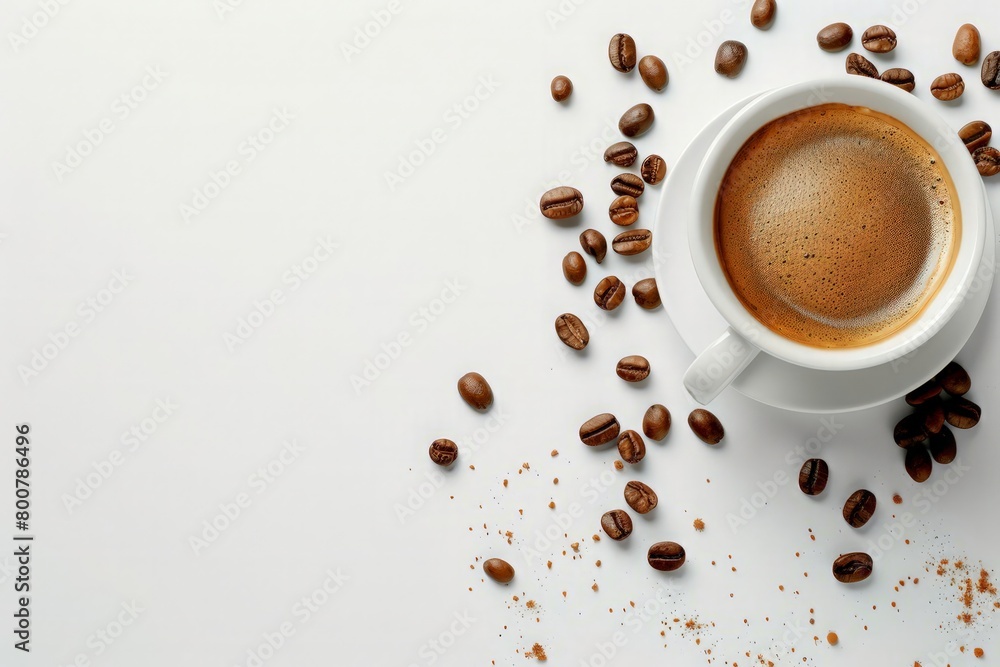 Fototapeta premium Coffee and white desk table with copy space.