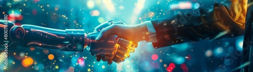 A human and robot handshake represents the future of collaboration #800786480