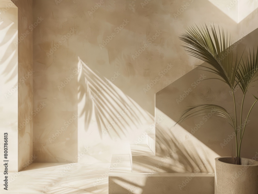 The title of this image is Elegant Staircase with Potted Palm Tree The title of this image is Elegant Staircase with Potted Palm Tree