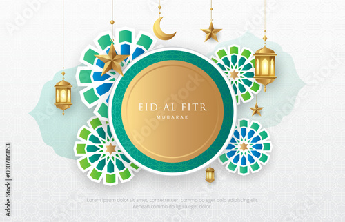 Islamic background with gold ornaments and abstract green floral designs. Suitable for raya and ramadan template concept.