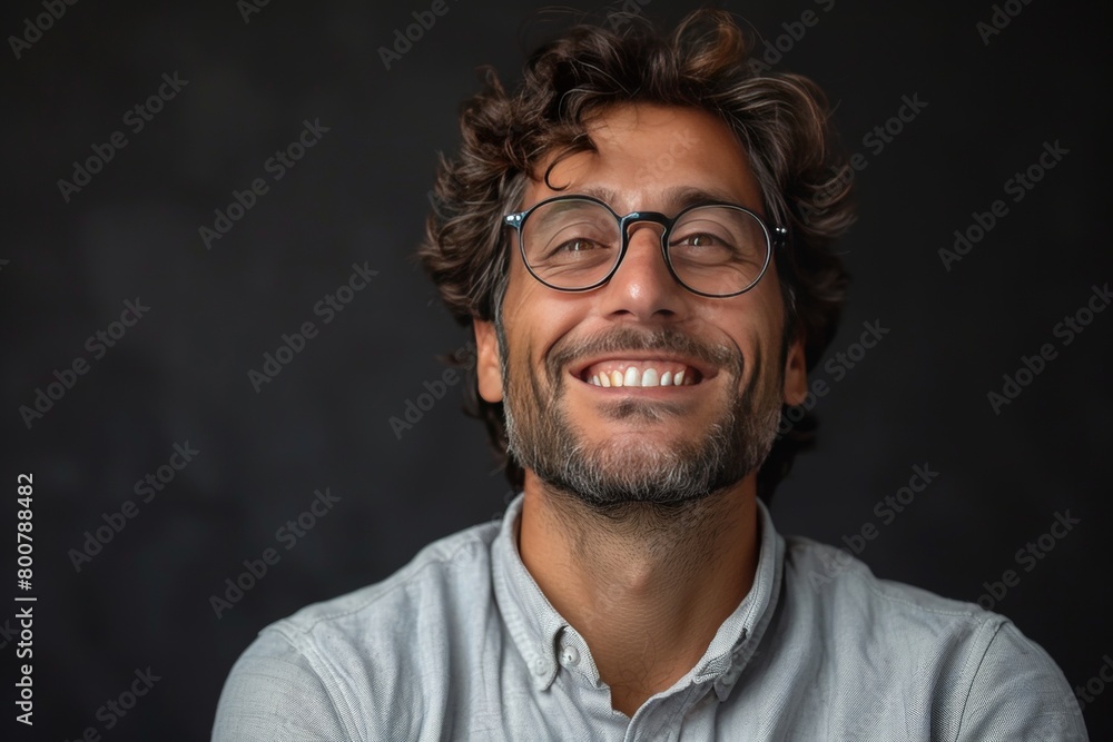 Portrait of a happy man with a beard and glasses on black background Portrait of a happy man with a beard and glasses on black background