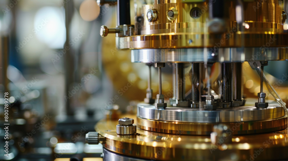 Close-up view of a complex, precision-engineered metallic mechanism, likely part of industrial or scientific equipment with intricate details. Close-up view of a complex, precision-engineered metallic mechanism, likely part of industrial or scientific equipment with intricate details.