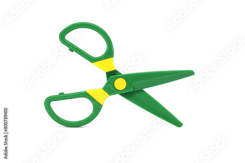 Safety plastic scissors for paper cut art craft isolated on white background