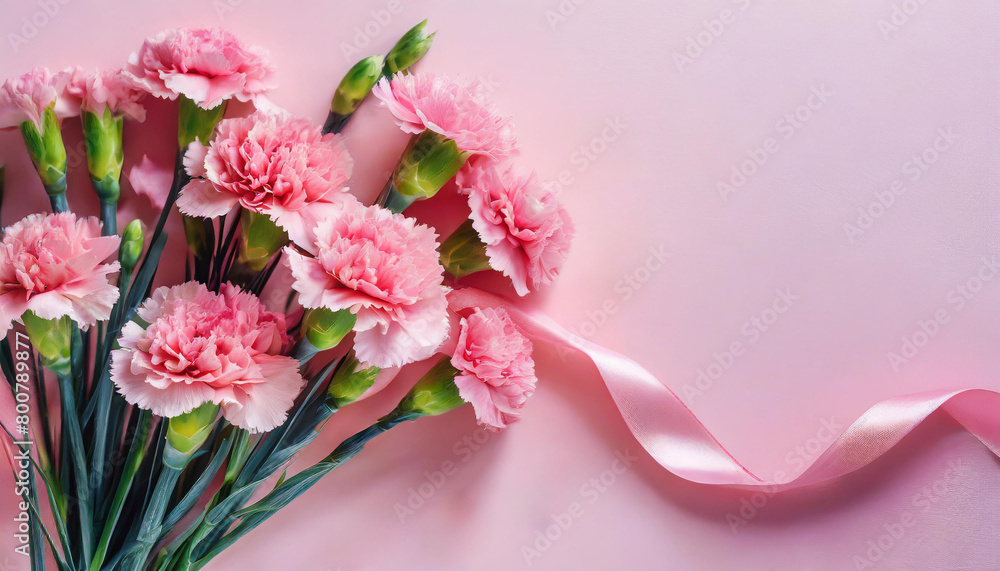 Bouquet of pink carnations with ribbon Bouquet of pink carnations with ribbon