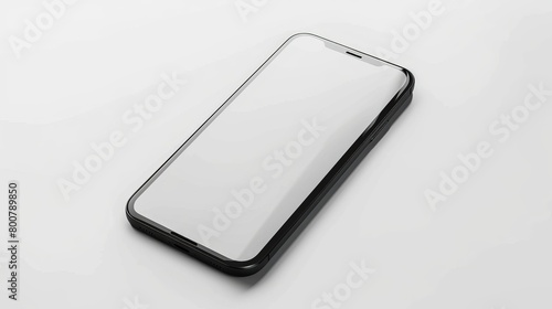 A black smartphone mockup with a blank screen, isolated on a white background with a clipping path, suitable for application or website design projects.
