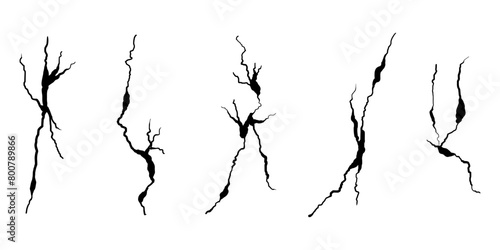 Hand drawn cracked wall, ground, glass, egg. doodle break set. vector illustration