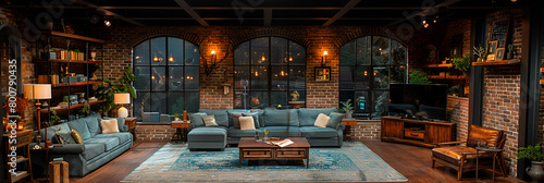 interior of the factory,
Talk show studio living room concept television  photo