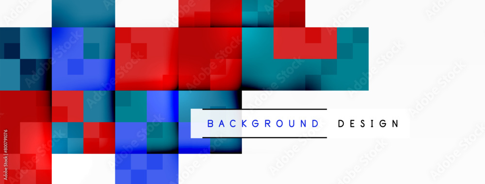 Colorfulness abounds in a pattern of red, blue, and white checks on a rectangle with a white border. Circles and parallel lines add interest to the electric blue background Colorfulness abounds in a pattern of red, blue, and white checks on a rectangle with a white border. Circles and parallel lines add interest to the electric blue background