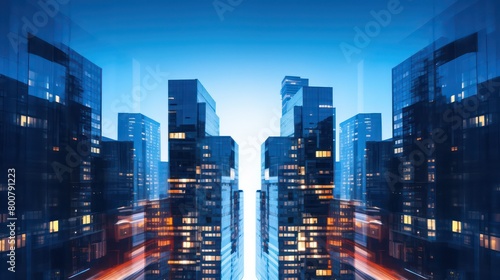 two tall, blue buildings with windows in the sky © beatriz