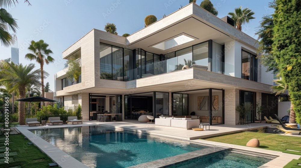 Exterior view of multiple modern house. Architecture 3d rendering of minimal modern house with natural landscape. Perspective of modern House background. Exterior view of multiple modern house. Architecture 3d rendering of minimal modern house with natural landscape. Perspective of modern House background.