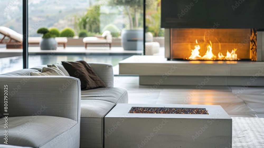 Naklejka premium The mountable design of this fireplace adds to its versatility making it a perfect addition to any space big or small. 2d flat cartoon.