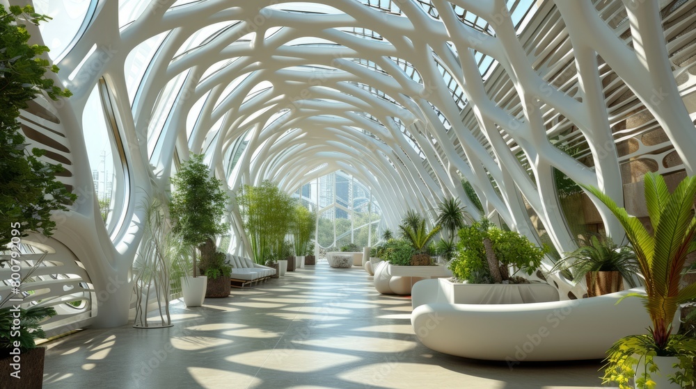 Parametric Hotel Lobby: A Contemporary Space Bathed in Natural Light, 3D Render