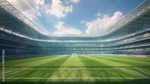 A digitally crafted soccer stadium in a surreal setting  depicted in 3D.