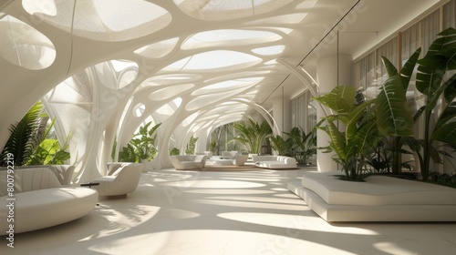 Modern Parametric Hotel Lobby Design with Abundant Natural Lighting  3D Render