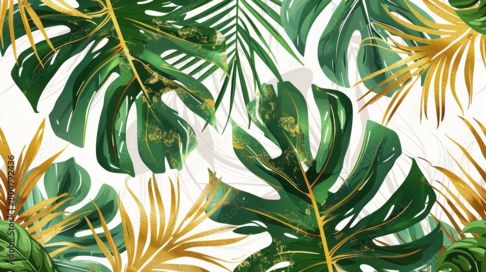 Fototapeta premium Tropical leaves and palm patterns, a seamless background with monstera leaves