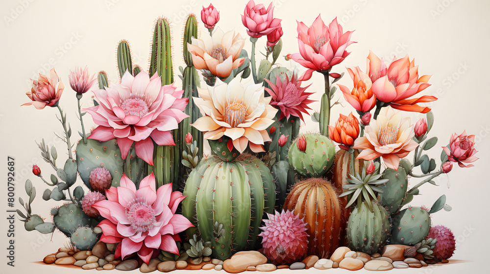 Obraz premium Ladyfinger Cactus Watercolor
