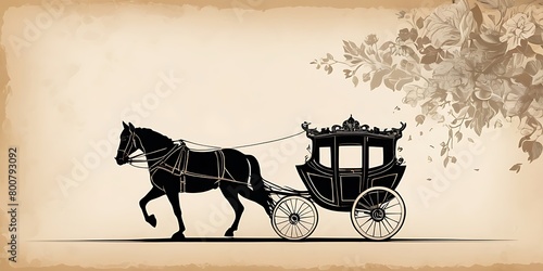 Isolated on old paper background with copy space, Horsed awn carriage concept, illustration