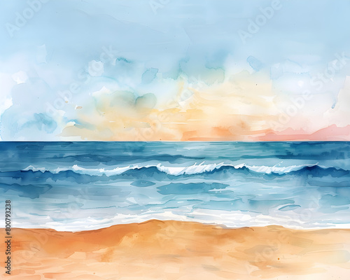 Abstract watercolor beach and ocean  fresh  cheerful and relaxing summer concept  positive and healthy tones to background or wallpaper