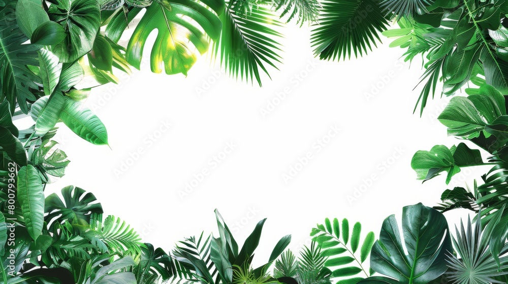Green plants border a blank banner for text Green plants border a blank banner for text