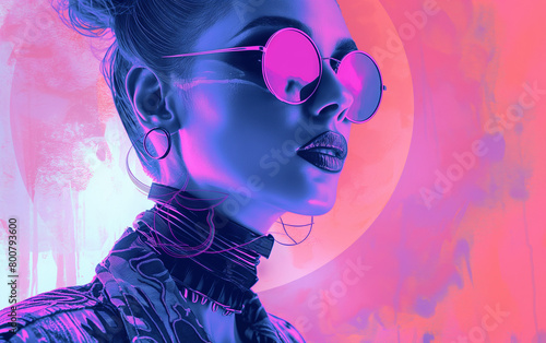 Pop art, fashion, portrait, retro, vintage, and futuristic technology combined. 
