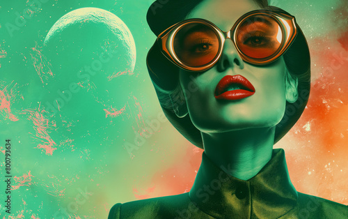 Pop art, fashion, portrait, retro, vintage, and futuristic technology combined. 
