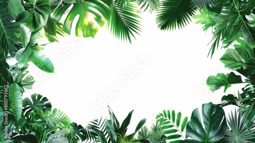 Green plants border a blank banner for text