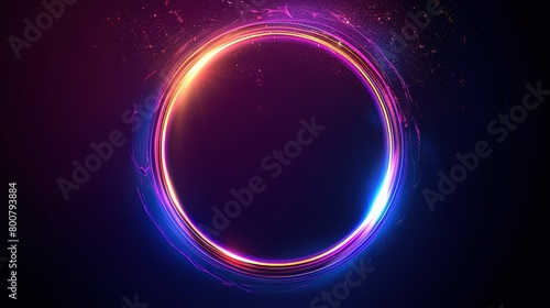 Future Neon Circles Abstract Light Effects on Dark Blue Background, Sleek Design Elements for Hi-Tech Branding and Advertising Concepts
