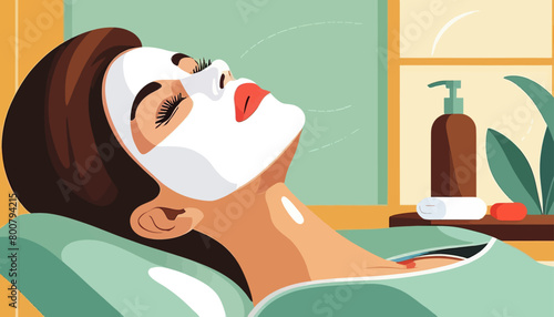 Unwind and Rejuvenate: Woman Relaxes with a Soothing Facial Treatment