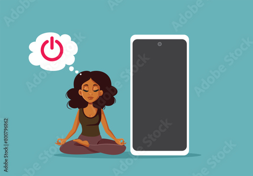 Woman Relaxing Trying Digital Detox Vector Concept Illustration. Girl taking a break from being chronically online recognizing addictive behavior 

