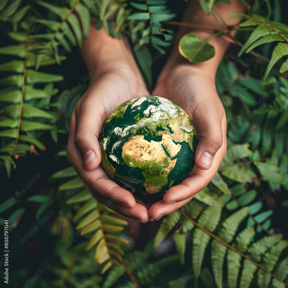 A person is holding a green globe in their hands A person is holding a green globe in their hands