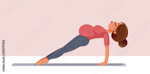 Pregnant Woman Exercising on a Yoga Mat Vector Cartoon. Mom in Purvottanasana improving posture stretching and relaxing by exercising on the mat 
