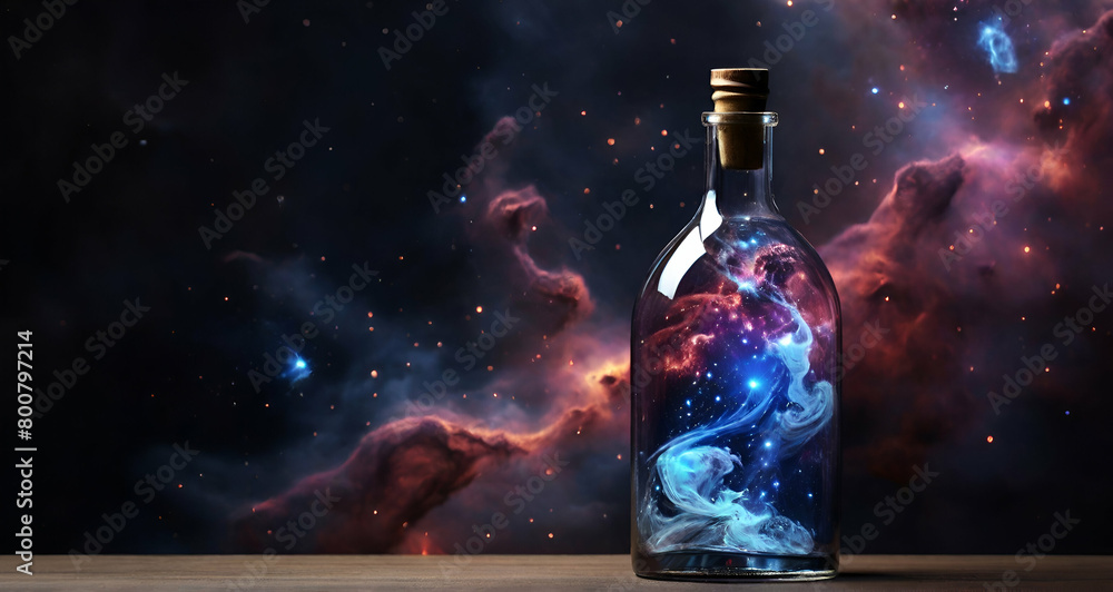 Enigmatic Nebula and a beautiful bottle filled ai generative Enigmatic Nebula and a beautiful bottle filled ai generative