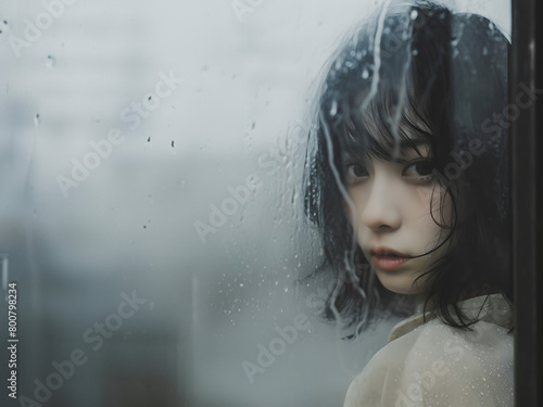 思索深く雨の日のアジア人女性 photo