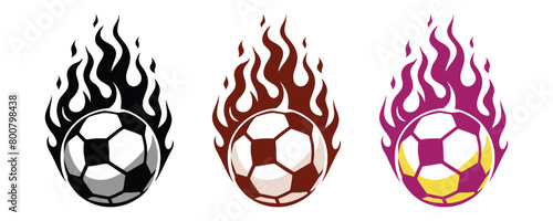 three set of logo icon soccer ball with flames. football logo icon vector illustration 