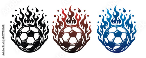 three set of logo icon soccer ball with flames. football logo icon vector illustration 