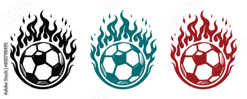 three set of logo icon soccer ball with flames. football logo icon vector illustration 