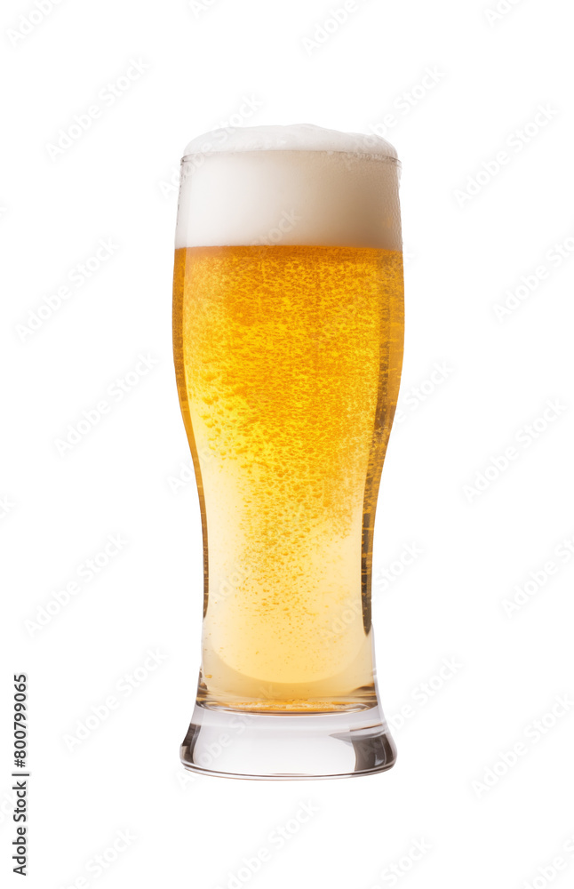 Full frothy glass of beer, showing bright golden color and carbonation, isolated on transparent background. Generative AI Full frothy glass of beer, showing bright golden color and carbonation, isolated on transparent background. Generative AI