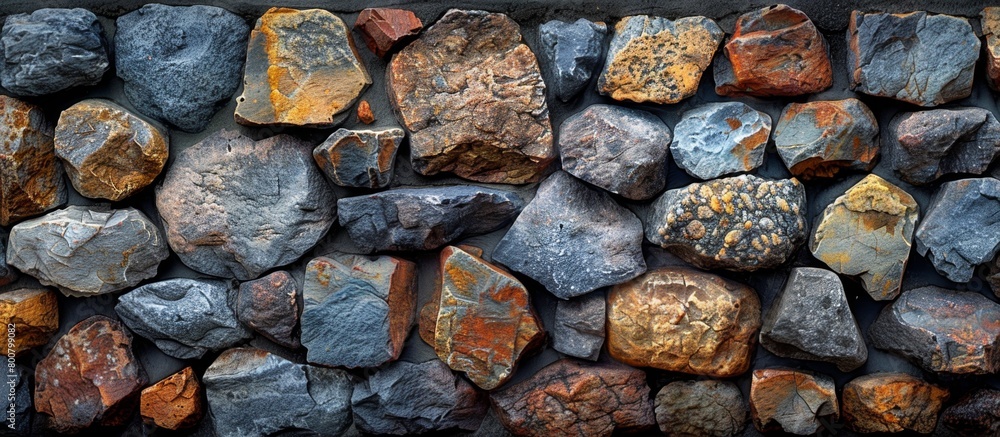 Detailed view of a sturdy stone wall made up of a multitude of different-sized rocks Detailed view of a sturdy stone wall made up of a multitude of different-sized rocks