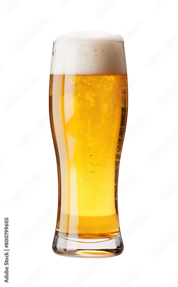 Full frothy glass of beer, showing bright golden color and carbonation, isolated on transparent background. Generative AI Full frothy glass of beer, showing bright golden color and carbonation, isolated on transparent background. Generative AI
