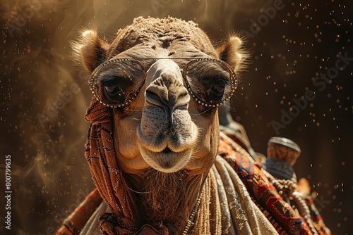 A camel is standing in the desert photo