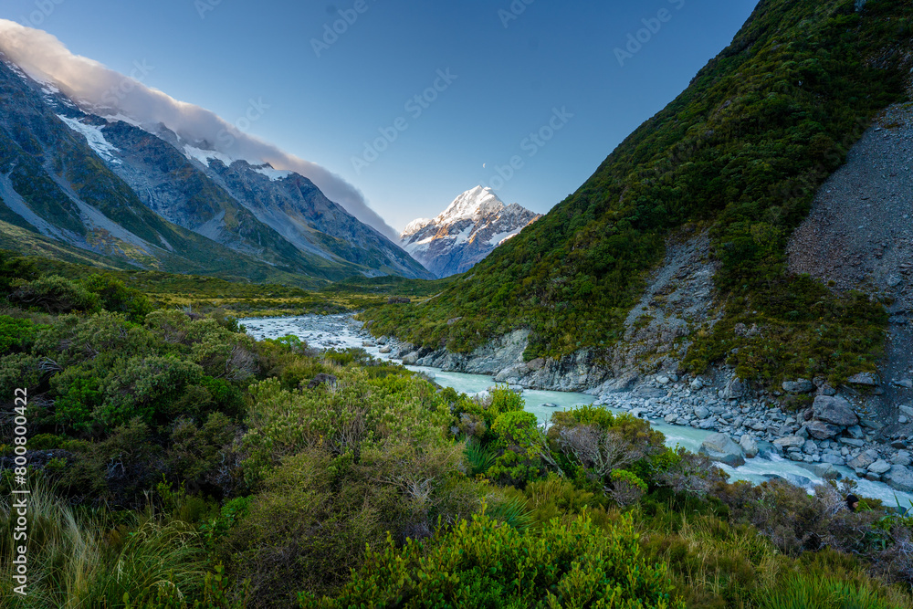 Mount Cook glacier in the evening, New Zealand